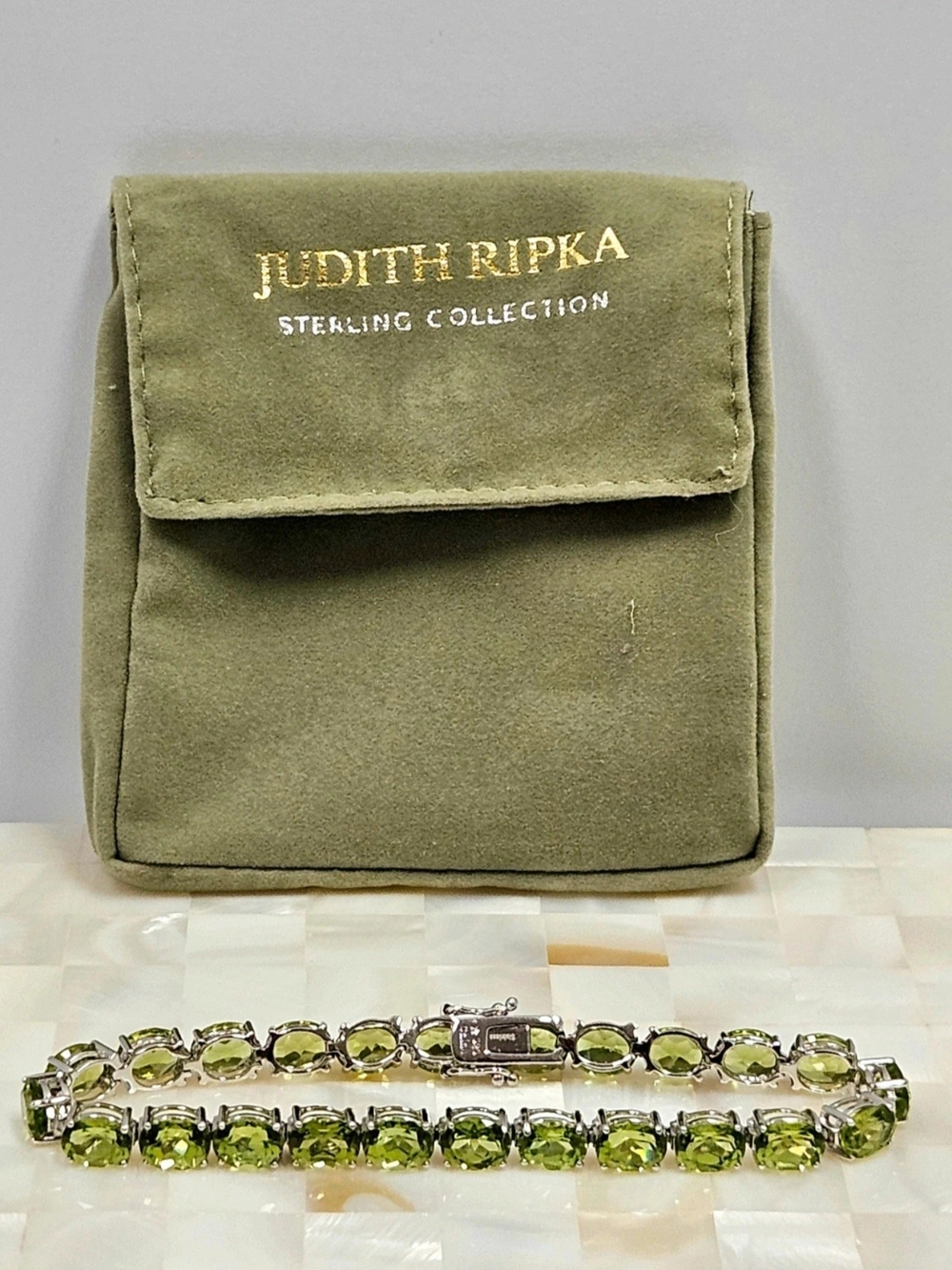 Judith Ripka Sterling Peridot Link Bracelet - Light Olive Green